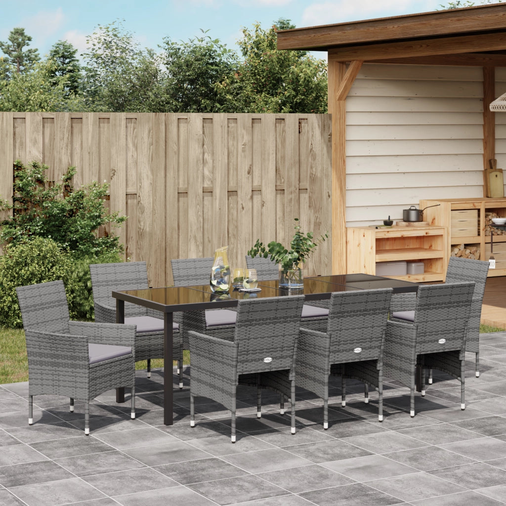 Set da Pranzo da Giardino 9 Pezzi Grigio Polirattan