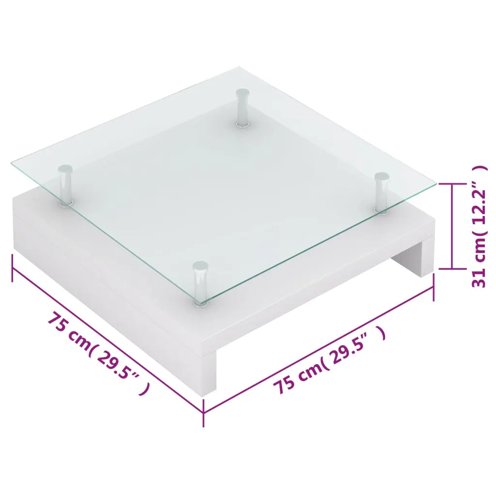 Tavolino da Caffè con Ripiano in Vetro Bianco 60697