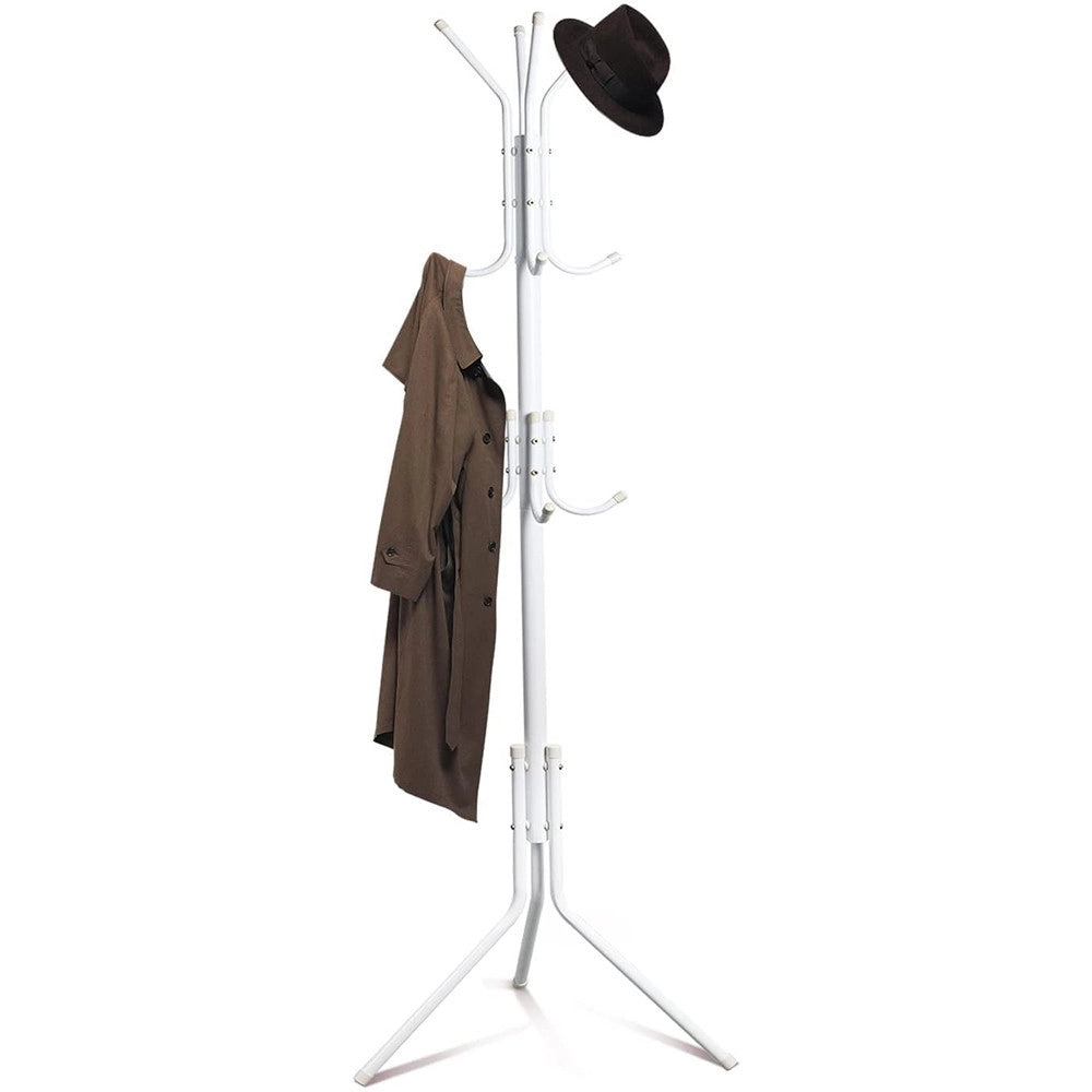 Trade Shop - Appendiabiti Indipendente Con 12 Ganci Multiuso Per Ombrelli Borse Giacche 170 X 42 Cm - Bianco