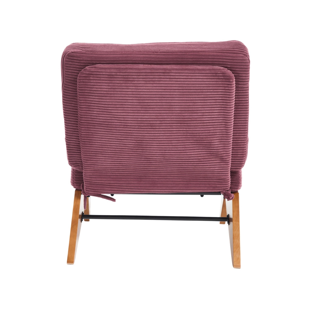 Poltrona lounge reclinabile in velluto a coste; con cuscino lombare; gambe in legno; bordeaux