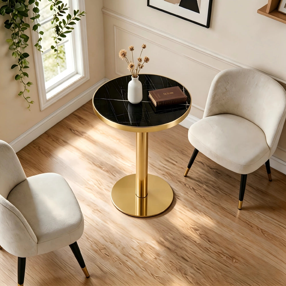 Tavolino Rotondo da Salotto ¨C MINIMAL ¨C Effetto Marmo, Struttura in Acciaio Dorato