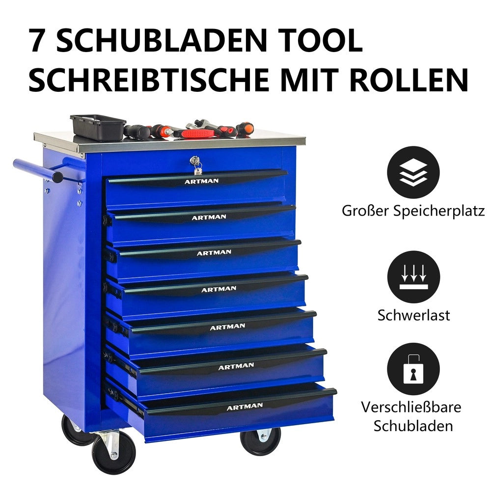 Carrello Portautensili 7 Cassetti con Ruote ¨C MINIMAL ¨C Metallo, Nero e Blu