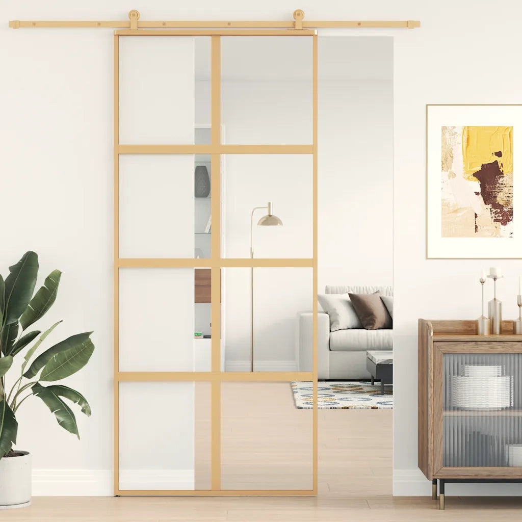 Porta Scorrevole Dorata 90x205 Vetro Trasparente ESG Alluminio 155185
