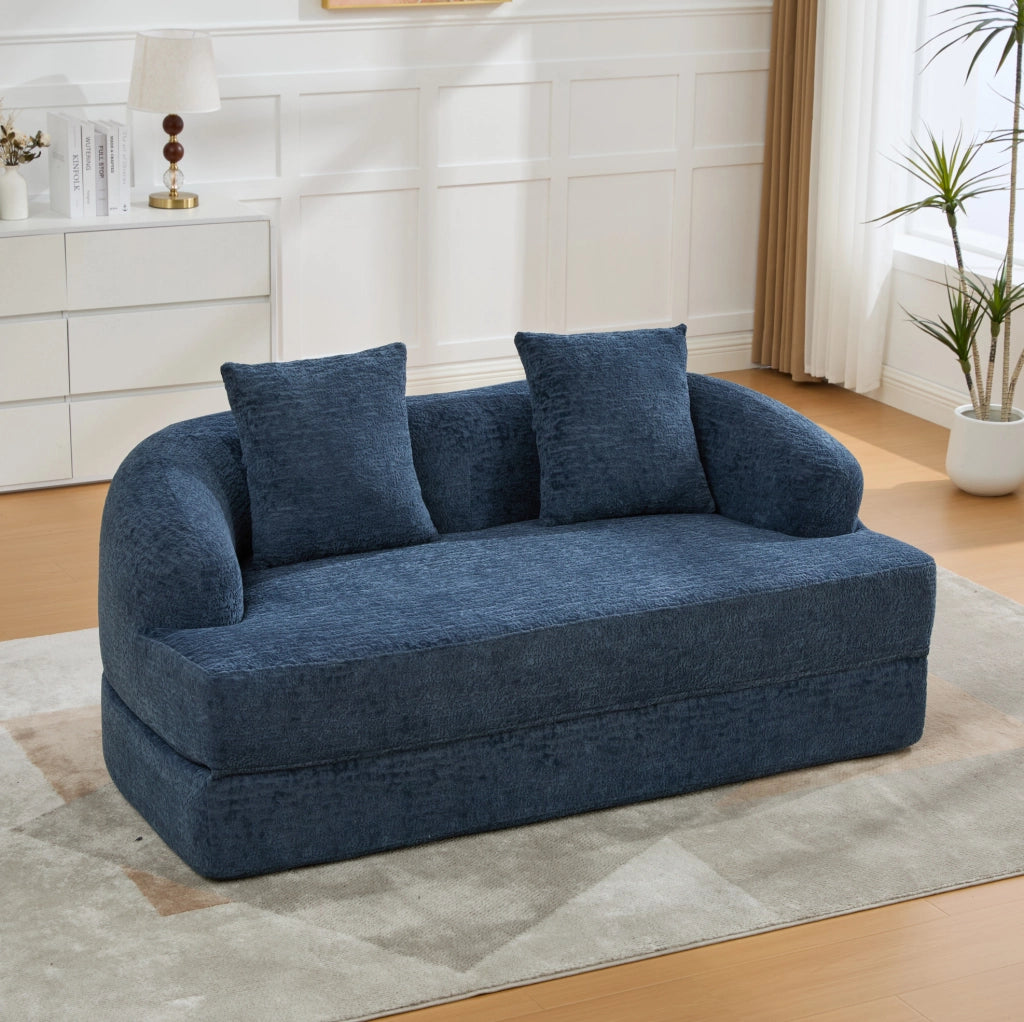 Divano letto 2 posti pieghevole in ciniglia blu navy HOMVRA
