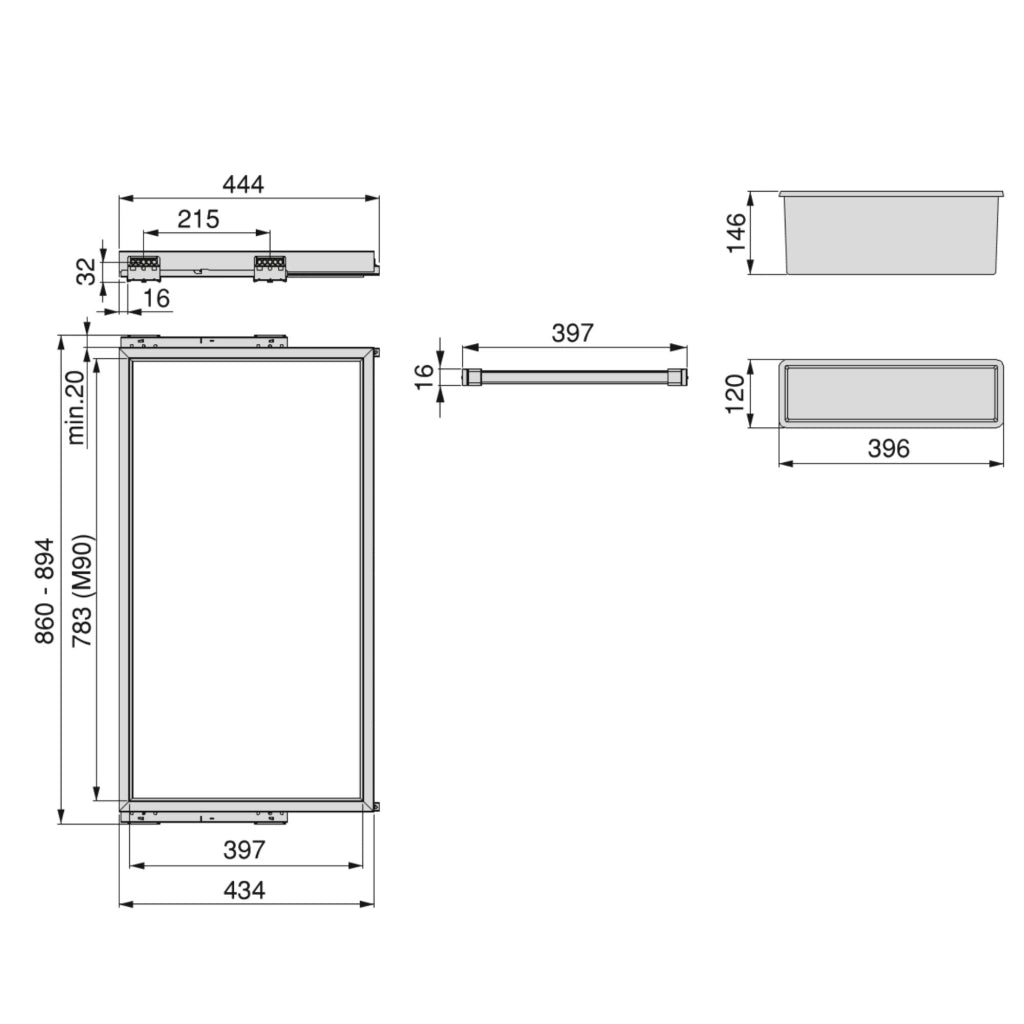 Kit 7 Aste Pantaloni e 2 Vassoi per Armadio 900 mm in Acciaio Emuca Nero