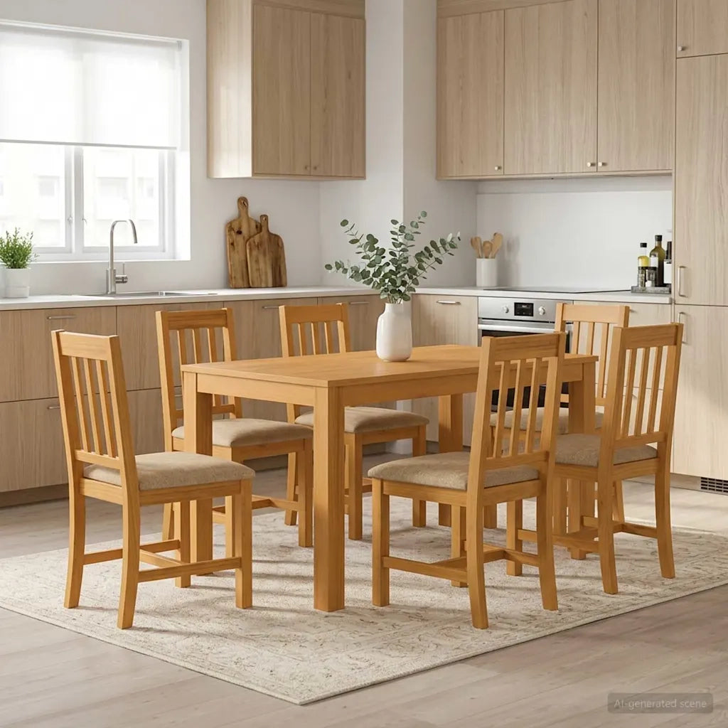 Set da pranzo 7 pz Beige Legno di Quercia Massello 3430366