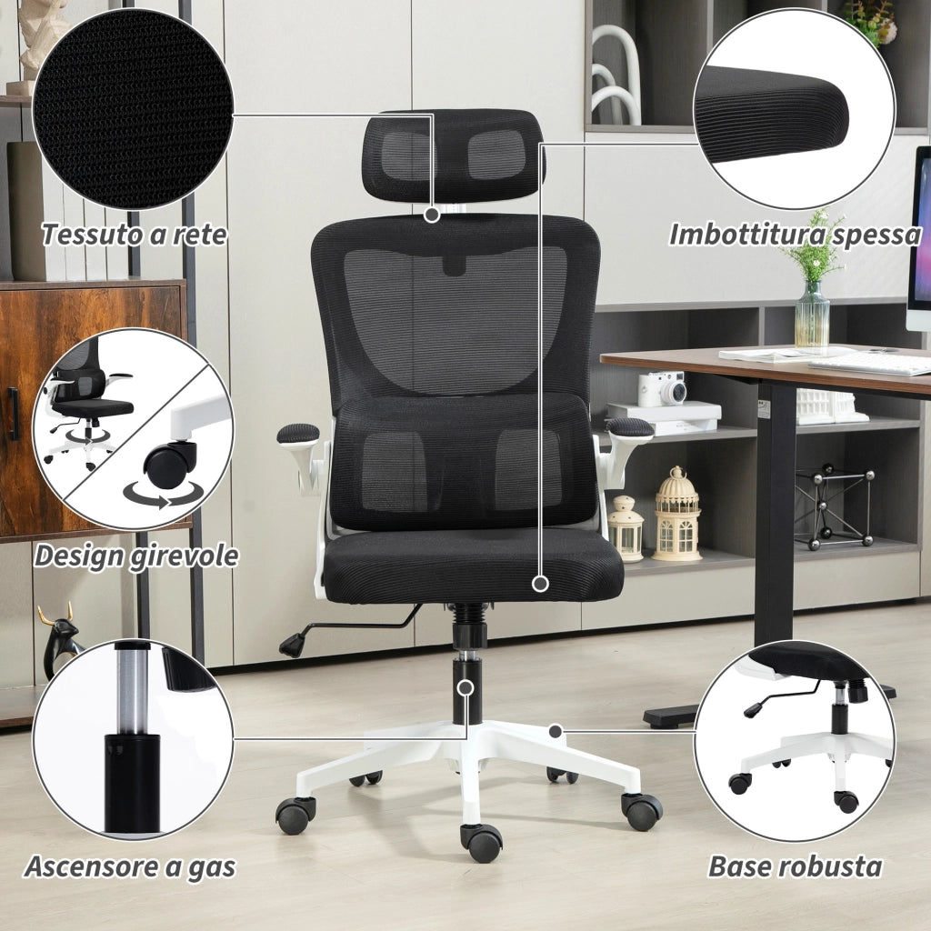 Sedia da Ufficio Regolabile con Schienale a Rete e Poggiatesta ¨C Xylo ¨C Nero 60x59x114-122 cm