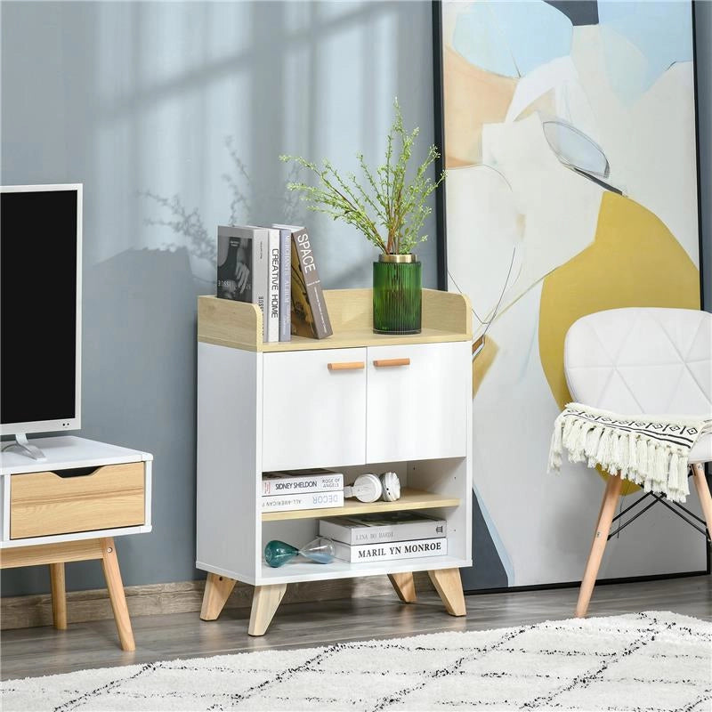 MOBILETTO MULTIUSO CON PIEDINI E ANTE  60X30X78CM  IN LEGNO BIANCO E BEIGE