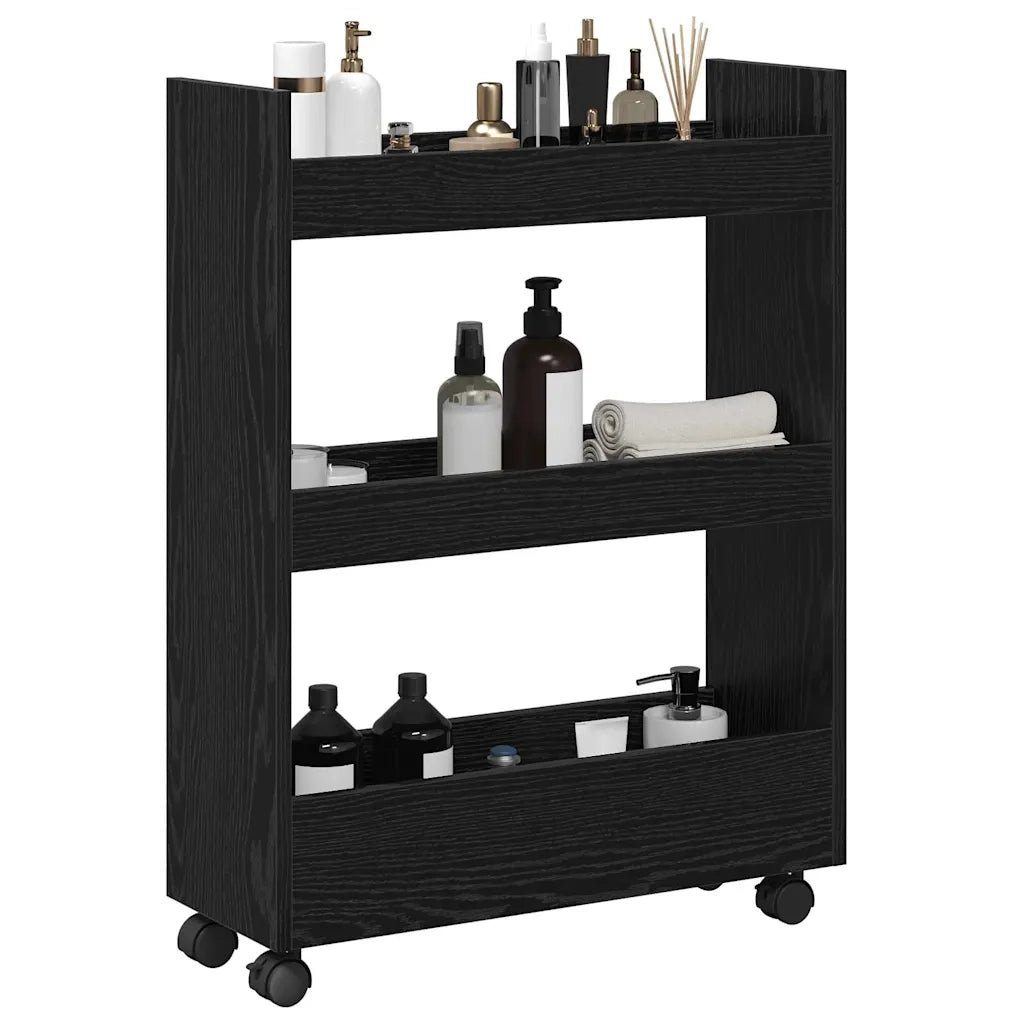 Carrello di Stoccaggio Stretto Rovere Nero 60 x 22 x 80 cm 869250