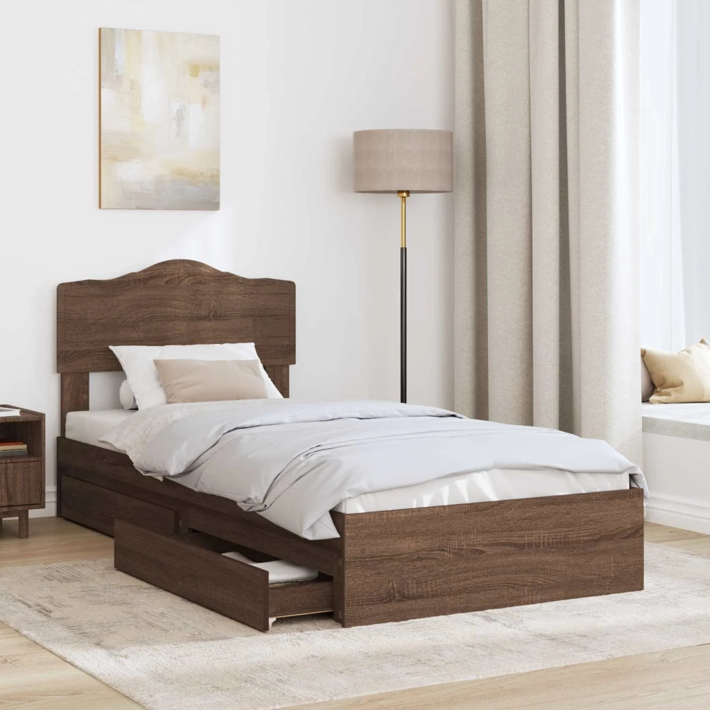Letto con Contenitore con testiera Rovere Marrone 70 x 190 cm