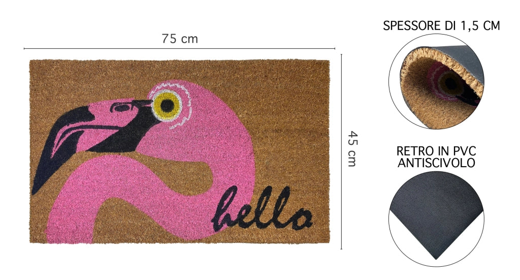 Zerbino Ingresso Casa In Fibra Di Cocco Con Base In Pvc  Flamingo