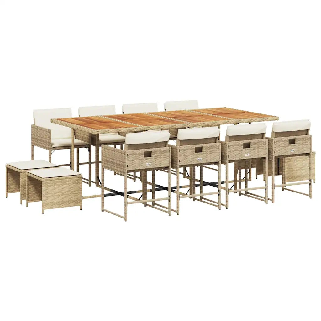 Set da Pranzo da Giardino 13 pz con Cuscini Beige in Polyrattan 3211348