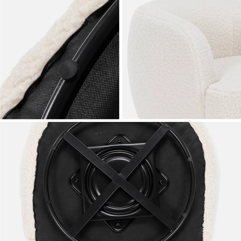 Poltrona girevole in metallo e bouclé, 360º, crema