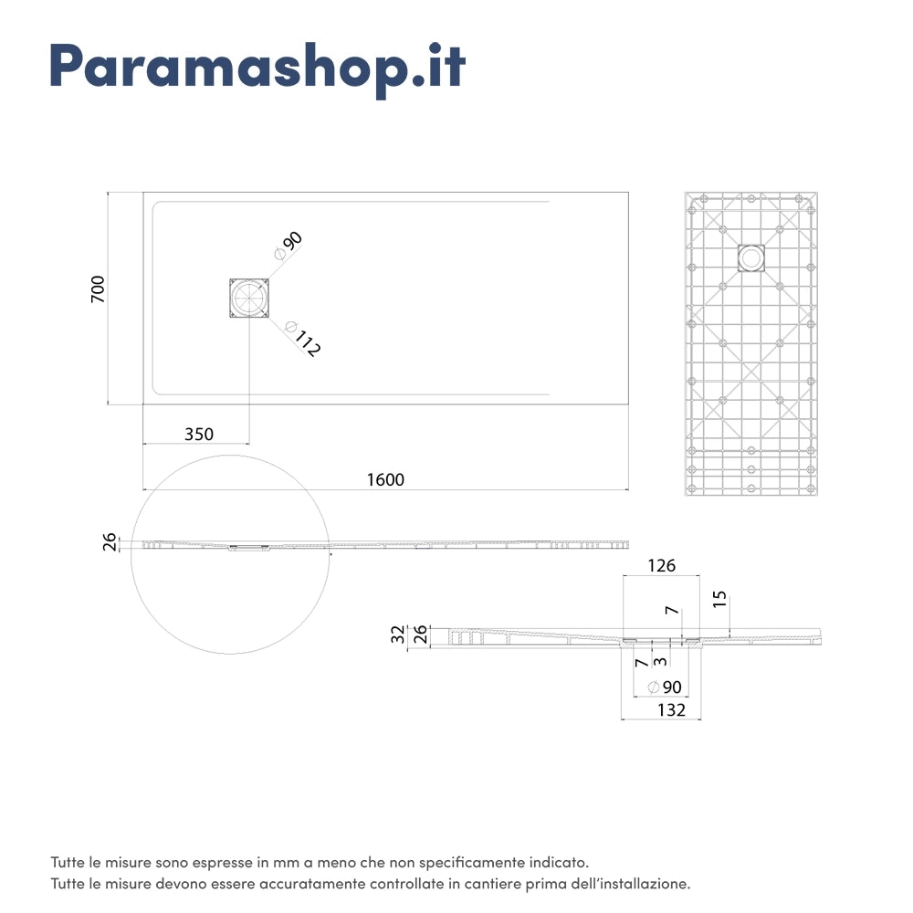 Piatto doccia 70x160 cm colore grigio effetto pietra | Samos
