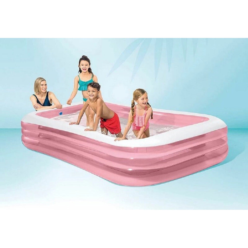 Trade Shop - Piscina Gonfiabile Rosa Rettangolare Family Bambini 305x183x56 Cm Giardino 58487 -