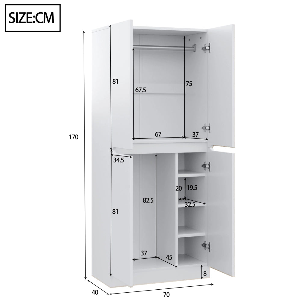 ARMADIO 70 x 40 x 170 cm a doppia porta, bianco, legno