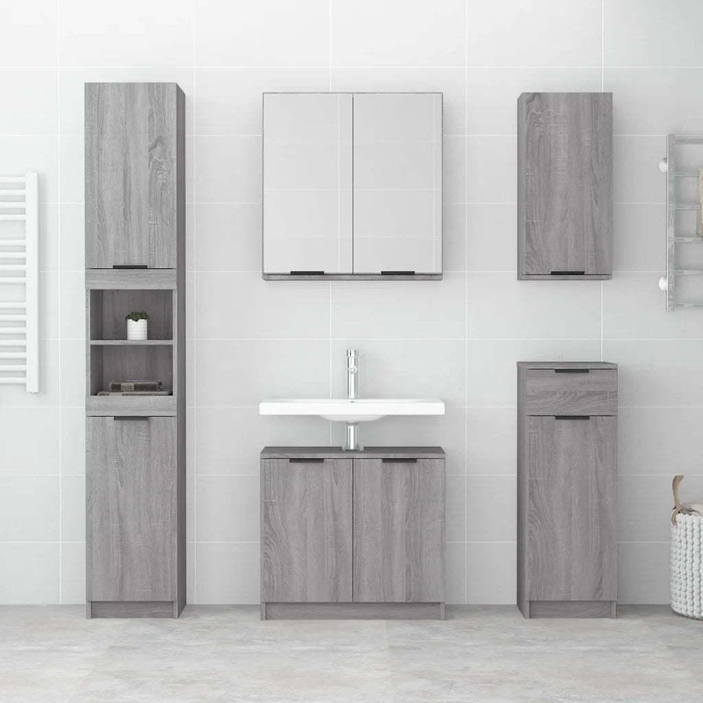 Armadietto Bagno Grigio Sonoma 32x34x188,5 cm Legno Multistrato 817070