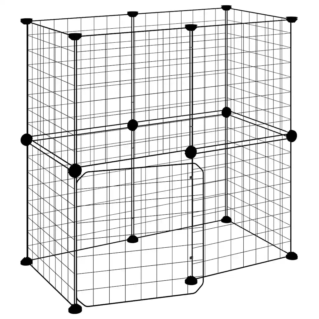 Gabbia per Animali 12 Pannelli con Porta Nero 35x35 cm Acciaio 3114033
