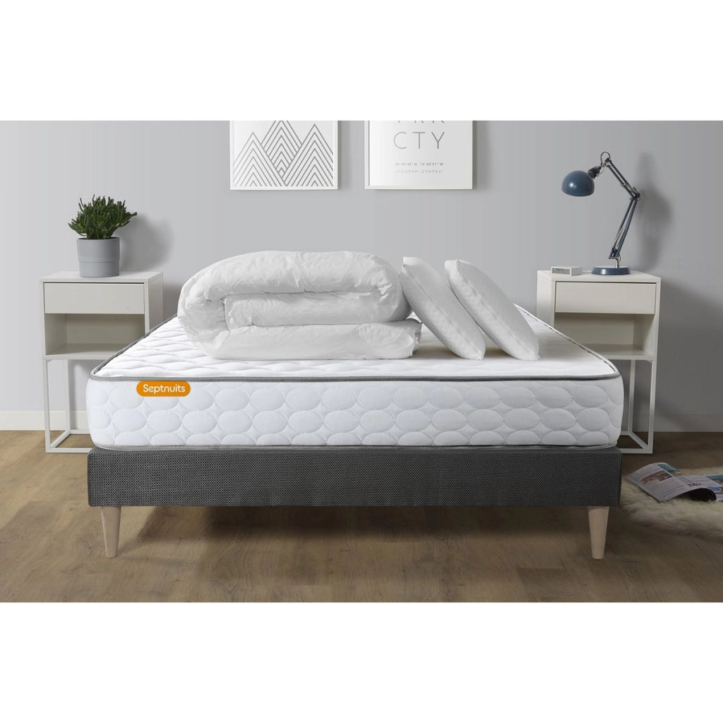 Pacchetto letto completo - Materasso 160x200cm + Box spring con doghe (kit) + 2 cuscini + Piumino - Memo