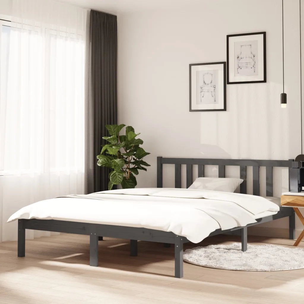 Giroletto-Struttura Letto Grigio in Legno Massello 135x190 cm Double 227740