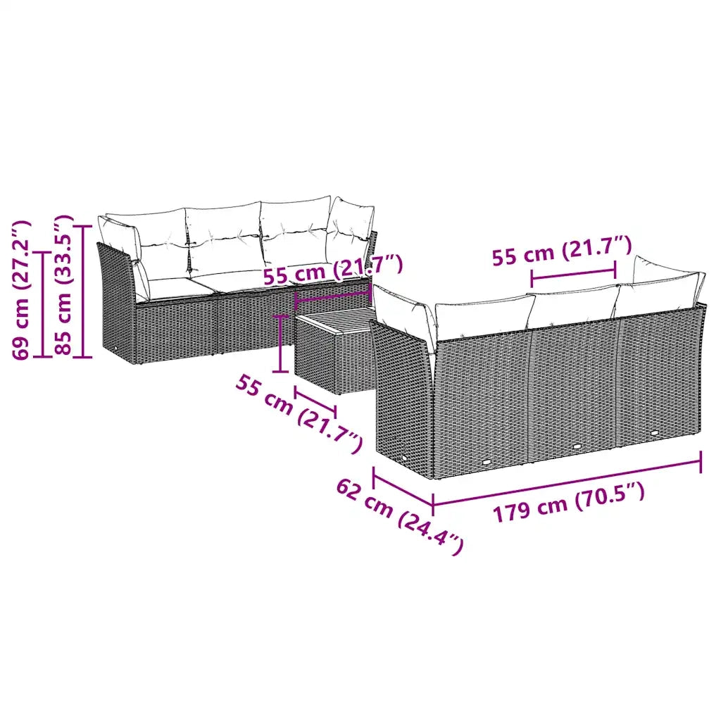 Set Divani da Giardino 7 pz con Cuscini Grigio in Polyrattan 3255830