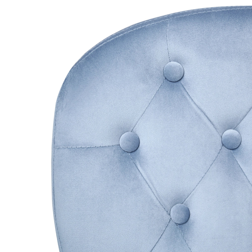 Sedia da ufficio in velluto azzurro con altezza regolabile e schienale trapuntato stile retrò moderno