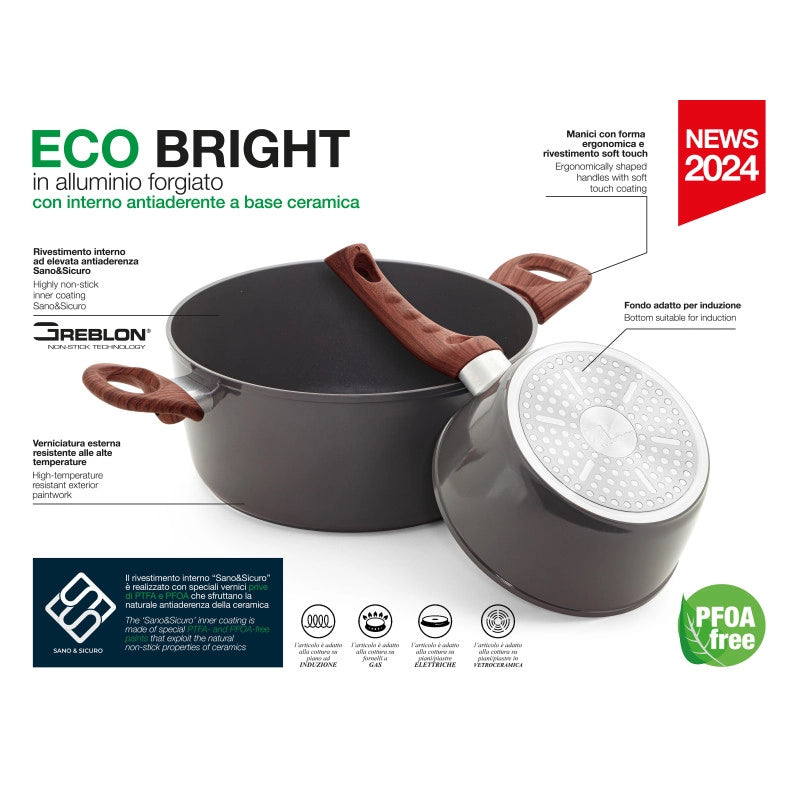 Set di 6 Casseruole Alluminio Forgiato 20 Eco-bright Con Rivestimento Ceramica Amico Safe&sure