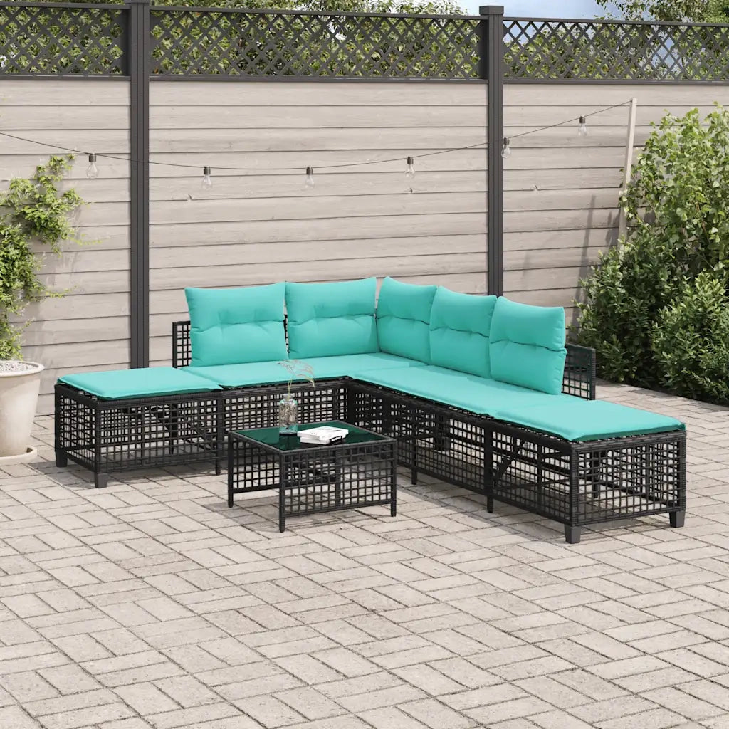 Set divano angolare da giardino a 3 pz con Cuscini in Polyrattan Nero 365452
