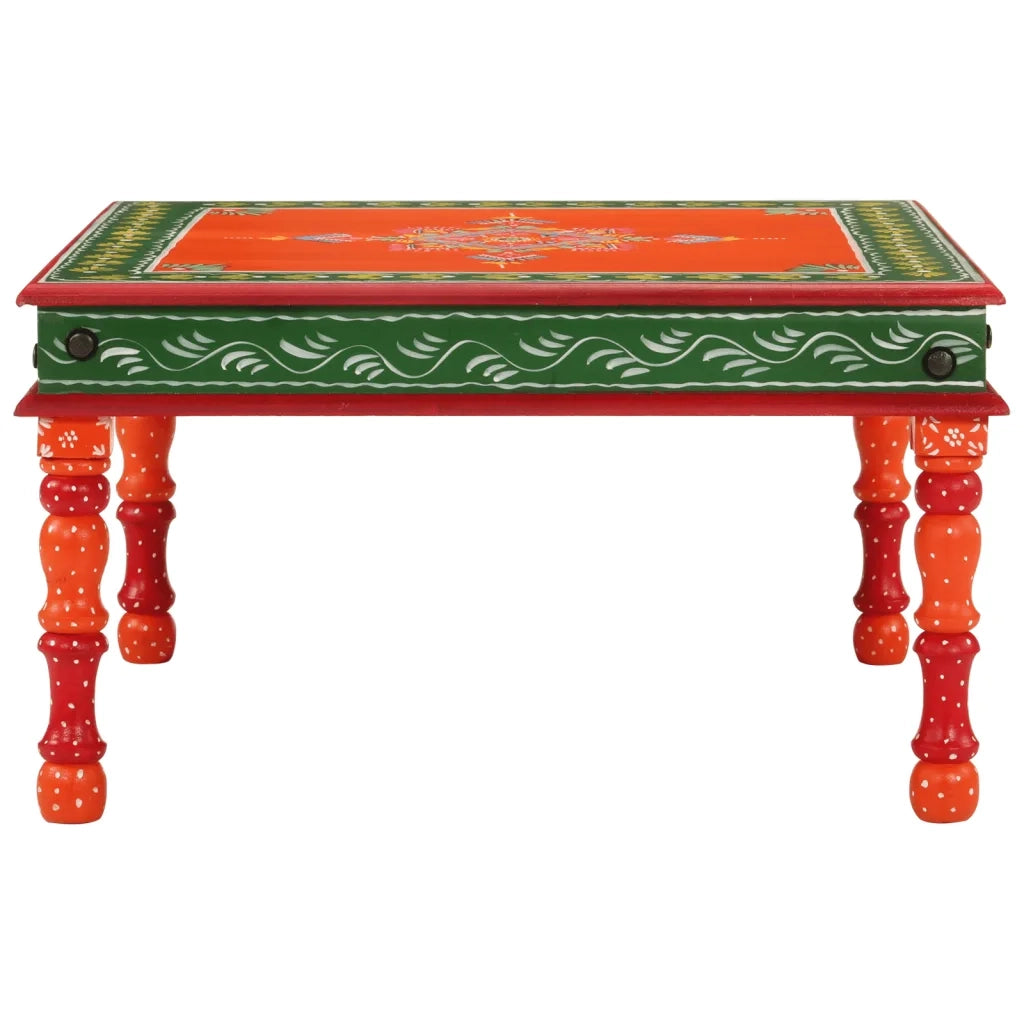 Tavolino Salotto-Tavolino da soggiorno-Tavolo Arancione Dipinto a Mano Legno Massello Mango
