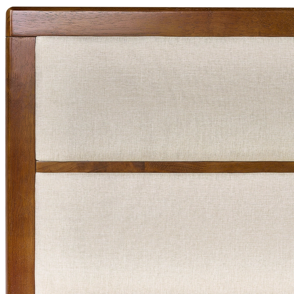 Letto 160 x 200 cm in legno di frassino scuro e MDF beige chiaro con rete a doghe e testiera imbottita dal design moderno