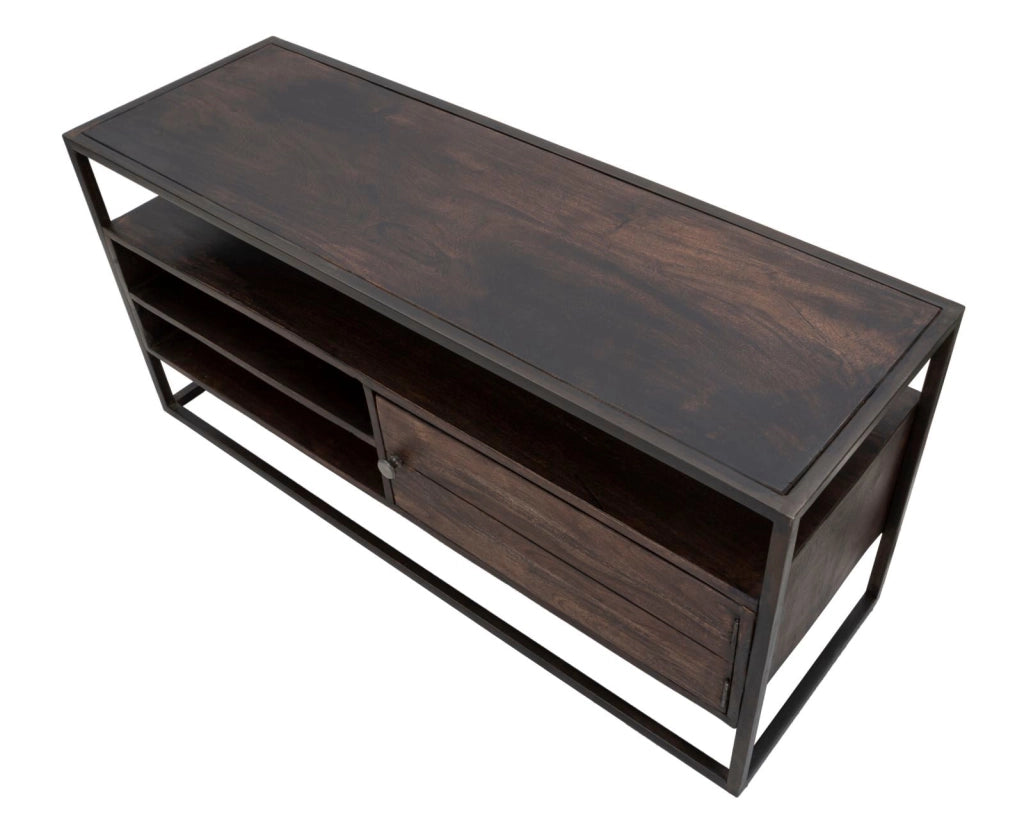Porta Tv Burn 120x40x55 cm in Legno di Acacia e in Ferro Marrone