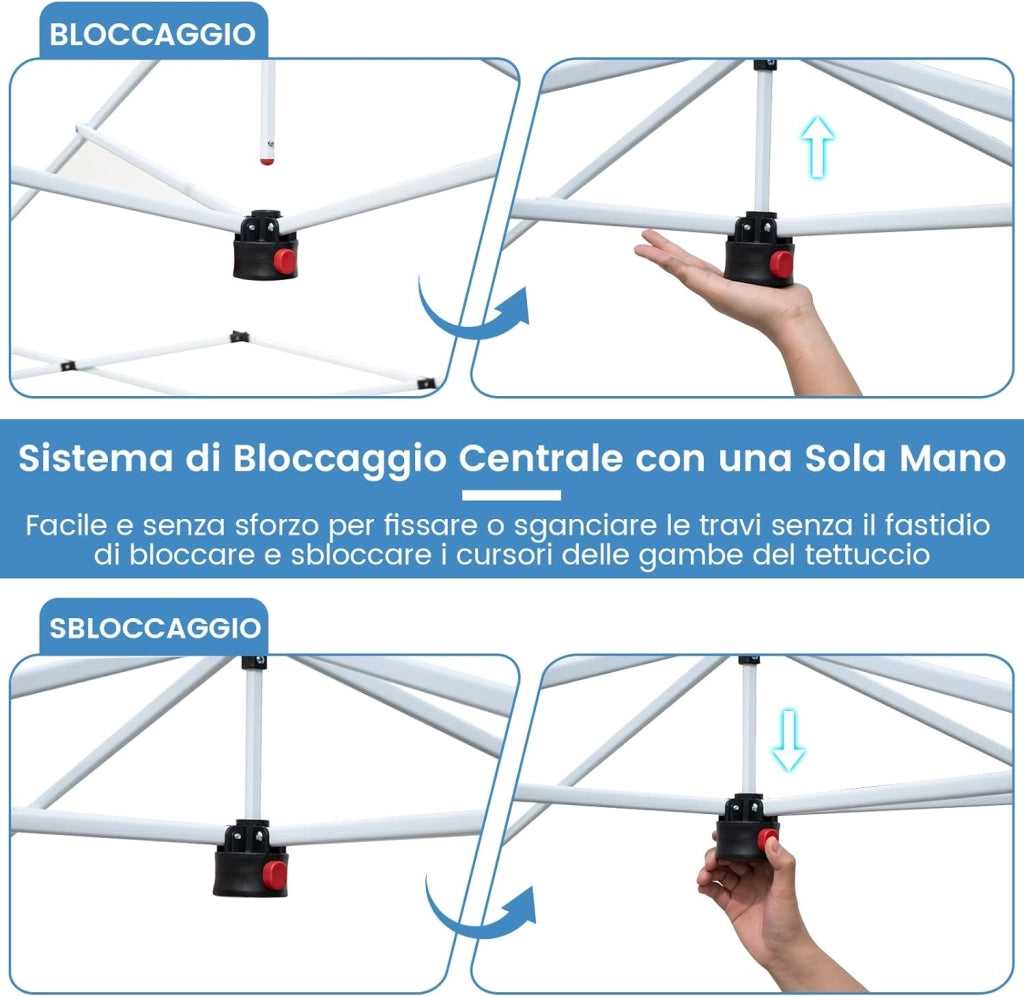 Gazebo Pop-up da 295 x 295 cm, Gazebo da Giardino Impermeabile con Blocco Centrale, Borsa da Trasporto Portatile, Corde Antivento, Picchetti, Tenda Regolabile in Altezza per Feste (Blu Chiaro)