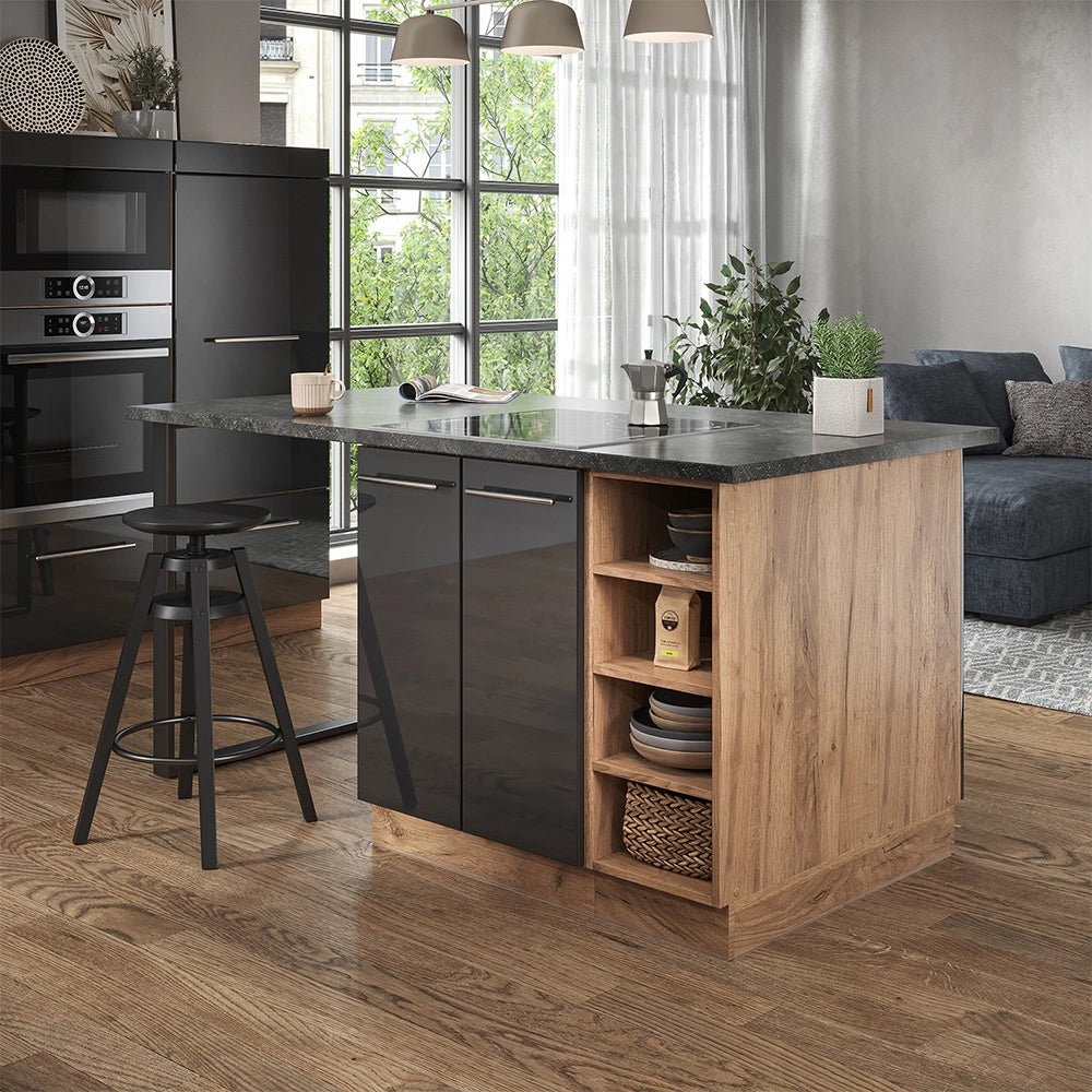 Isola cucina Fame-Line Antracite lucido/Rovere dorato 90 cm senza piano di lavoro Vicco