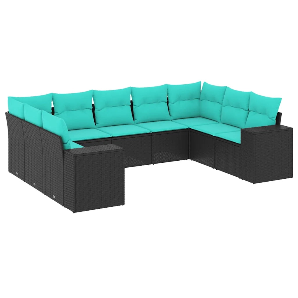 Set Divani da Giardino 9 pz con Cuscini Nero in Polyrattan 3222996