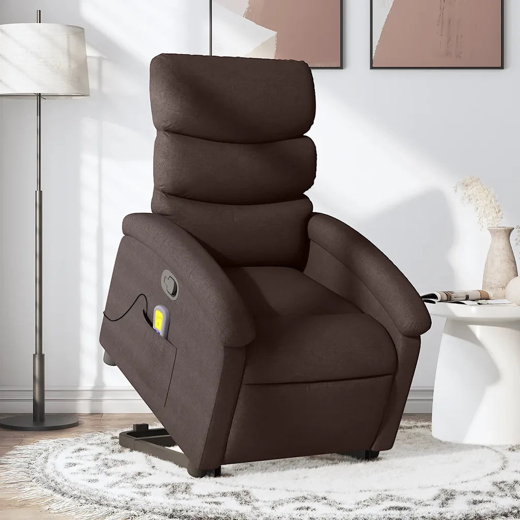 Poltrona Alzapersona Massaggi Reclinabile Marrone Scuro Tessuto 3203995