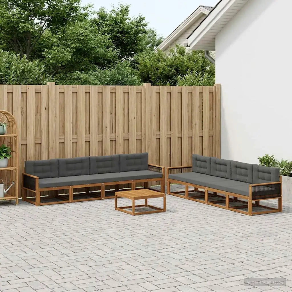 Set di divani da esterno con cuscino 9 pcs Naturale e Antracite