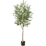 Ulivo artificiale 182cm con 1296 foglie 72 frutti, Ulivo finto in vaso di cemento per ufficio casa-Piante artificiali