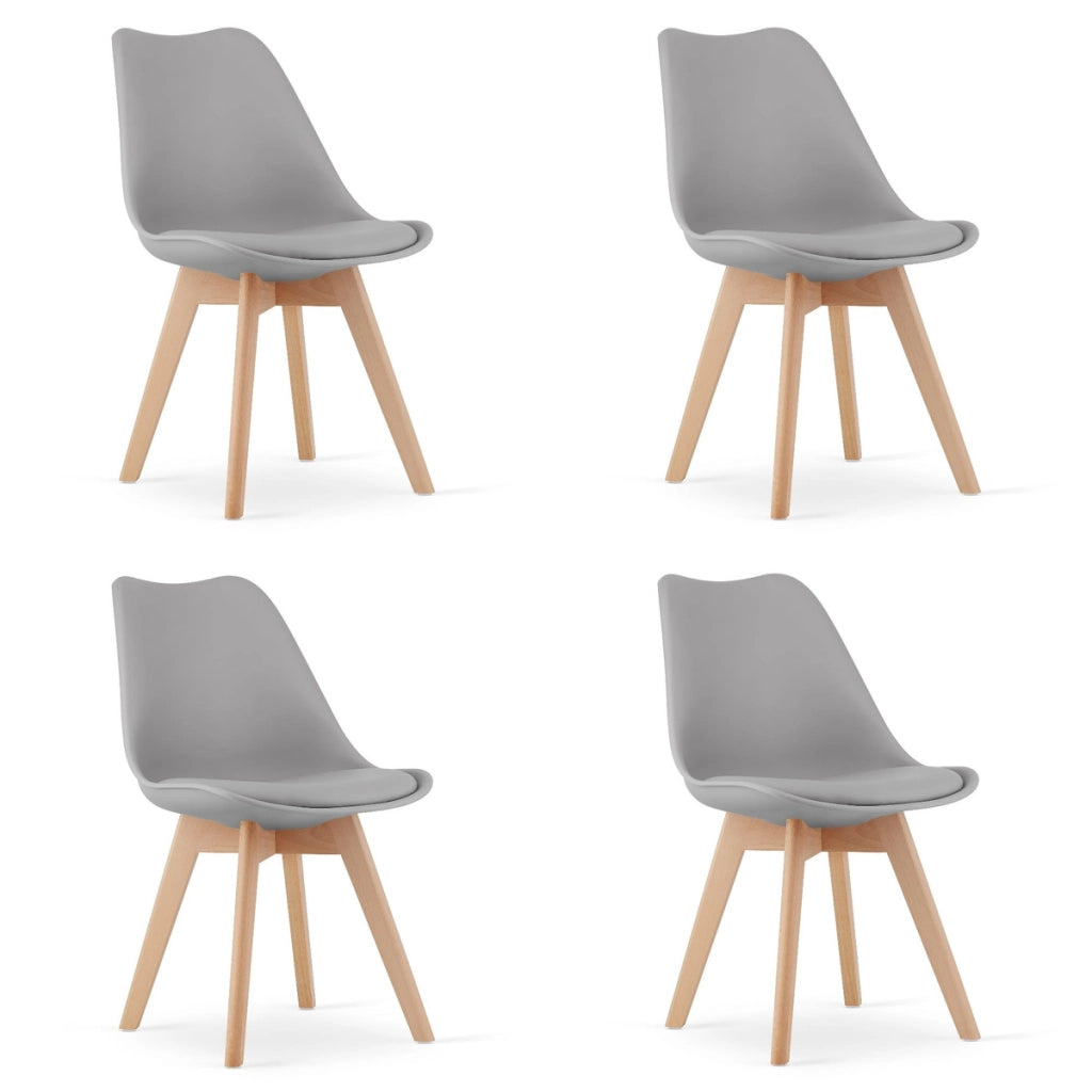 Set di 4 Sedie Mark Grigie con Gambe in Legno di Faggio