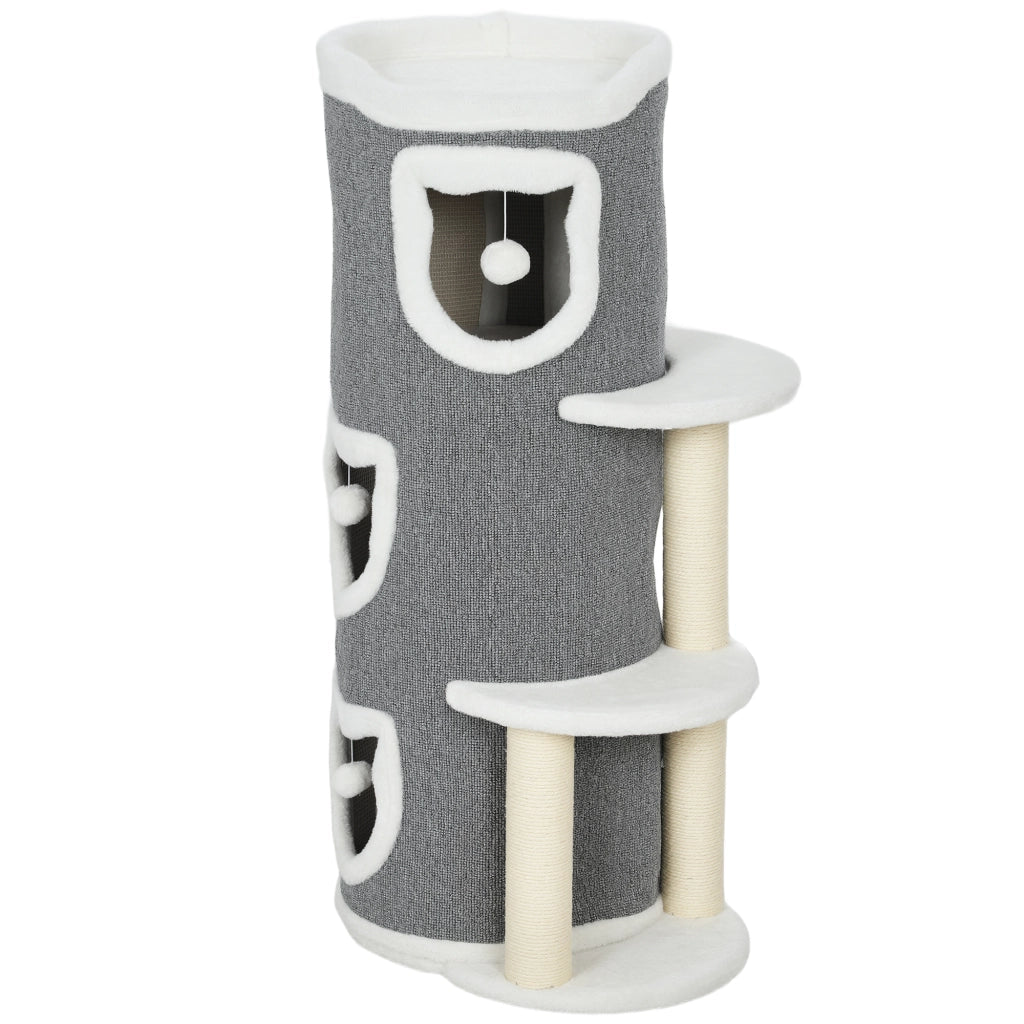 Albero per gatti a 4 livelli con tiragraffi in sisal e bordi in peluche ¨C zephmum ¨C 50x36x101cm grigio
