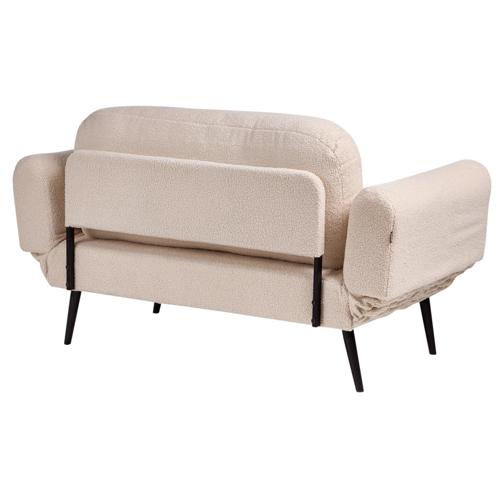 Divano letto con funzione letto cuscino rotondo rivestimento in bouclé gambe in ferro per soggiorno o camera da letto color beige