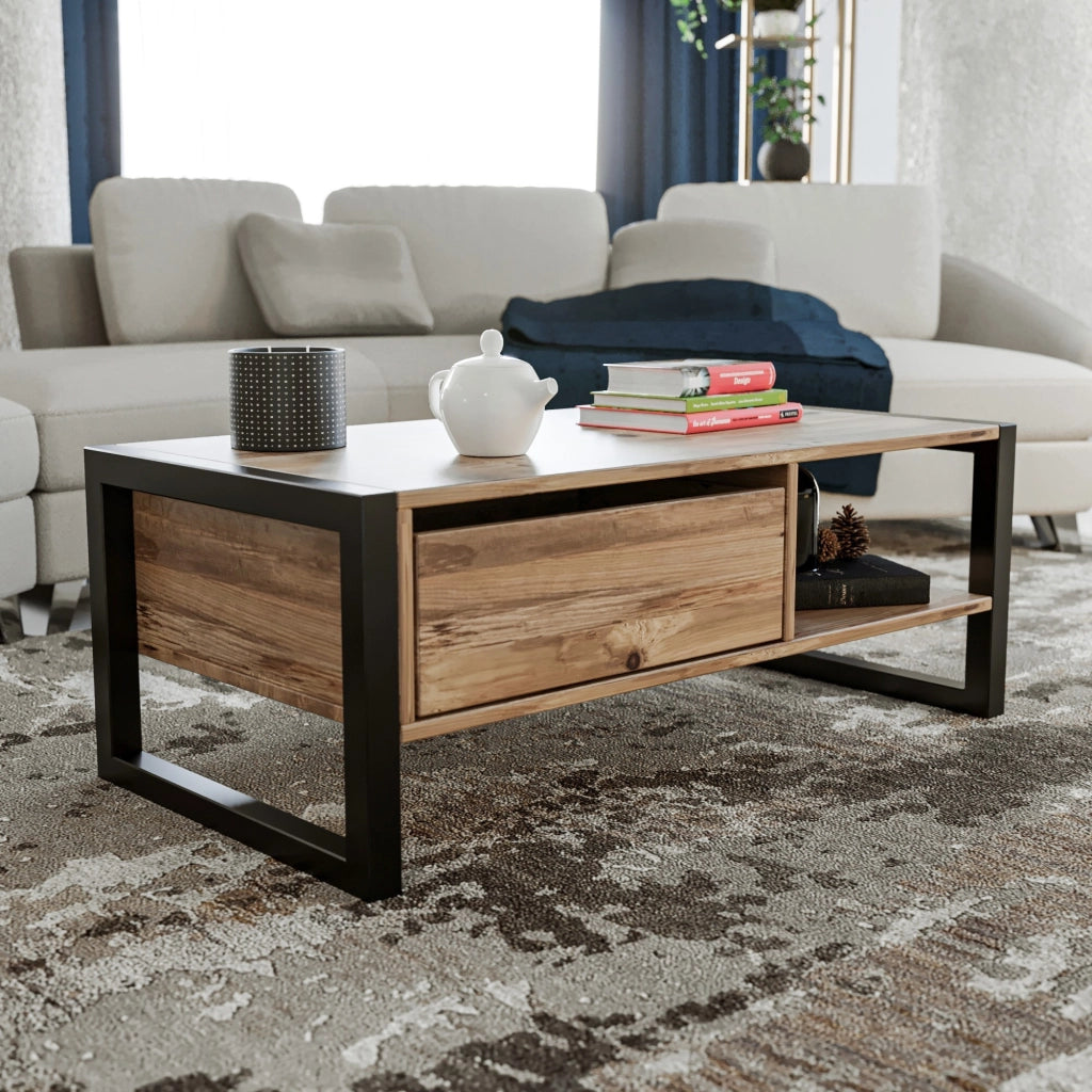 Tavolino in legno "Haldizen" - 105 x 55 x 40 cm - Marrone