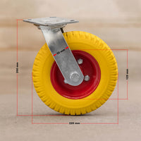 Set 4 ruote girevoli da trasporto, antiforatura, 220x58 mm, 100 kg/ruota, con piastra di montaggio