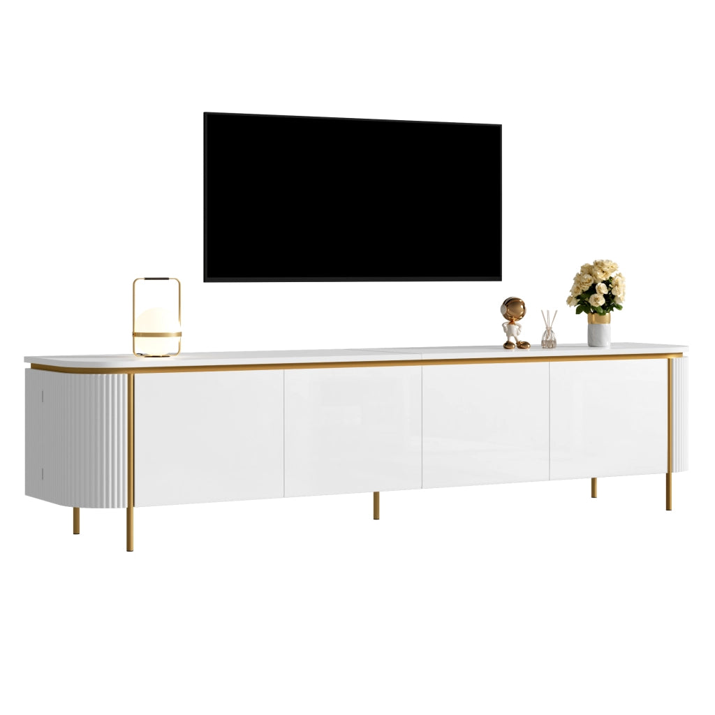Mobile porta TV 180x38x46 cm con sei ante e passacavi in MDF bianco