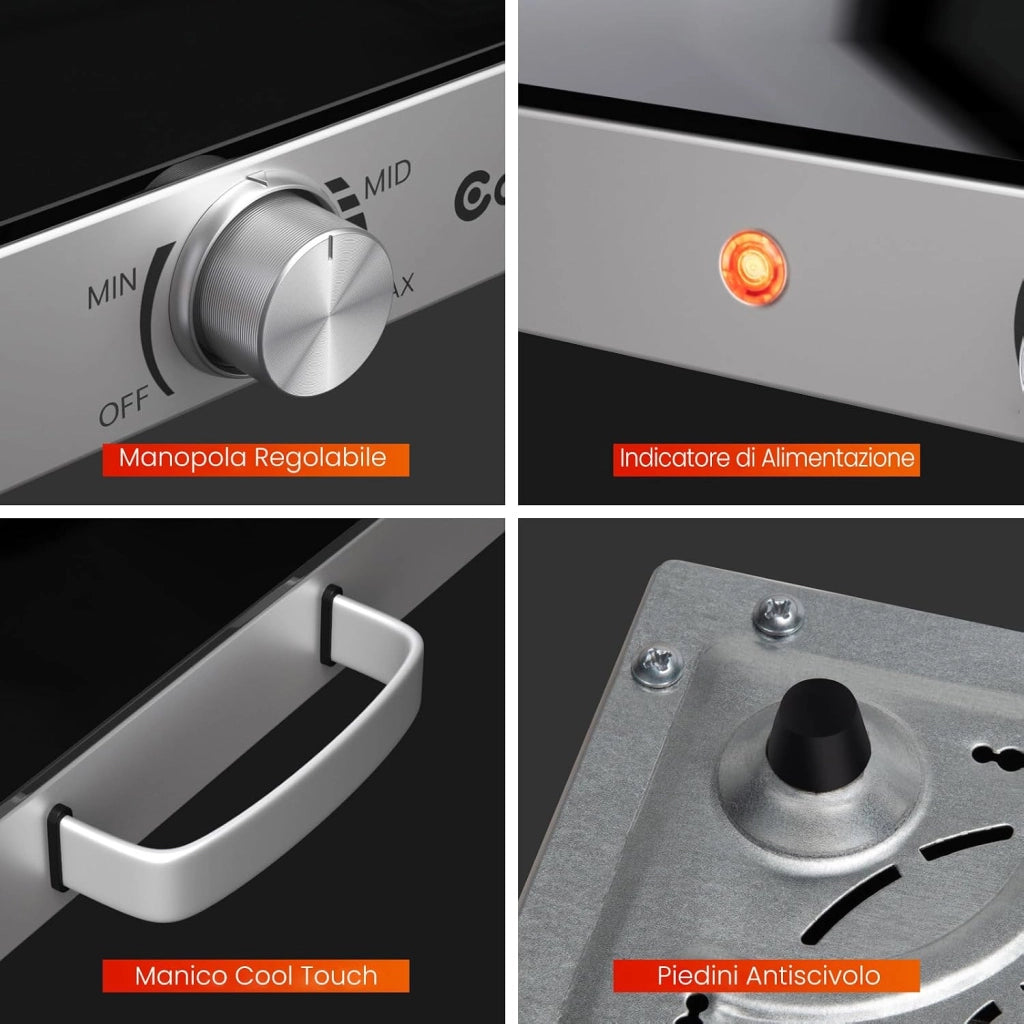 Vassoio Scaldavivande Elettrico, Vassoio Riscaldante in Acciaio Inox con Piano in Vetro Resistente alle Alte Temperature, Maniglie Antiscottatura, per Casa e Festa