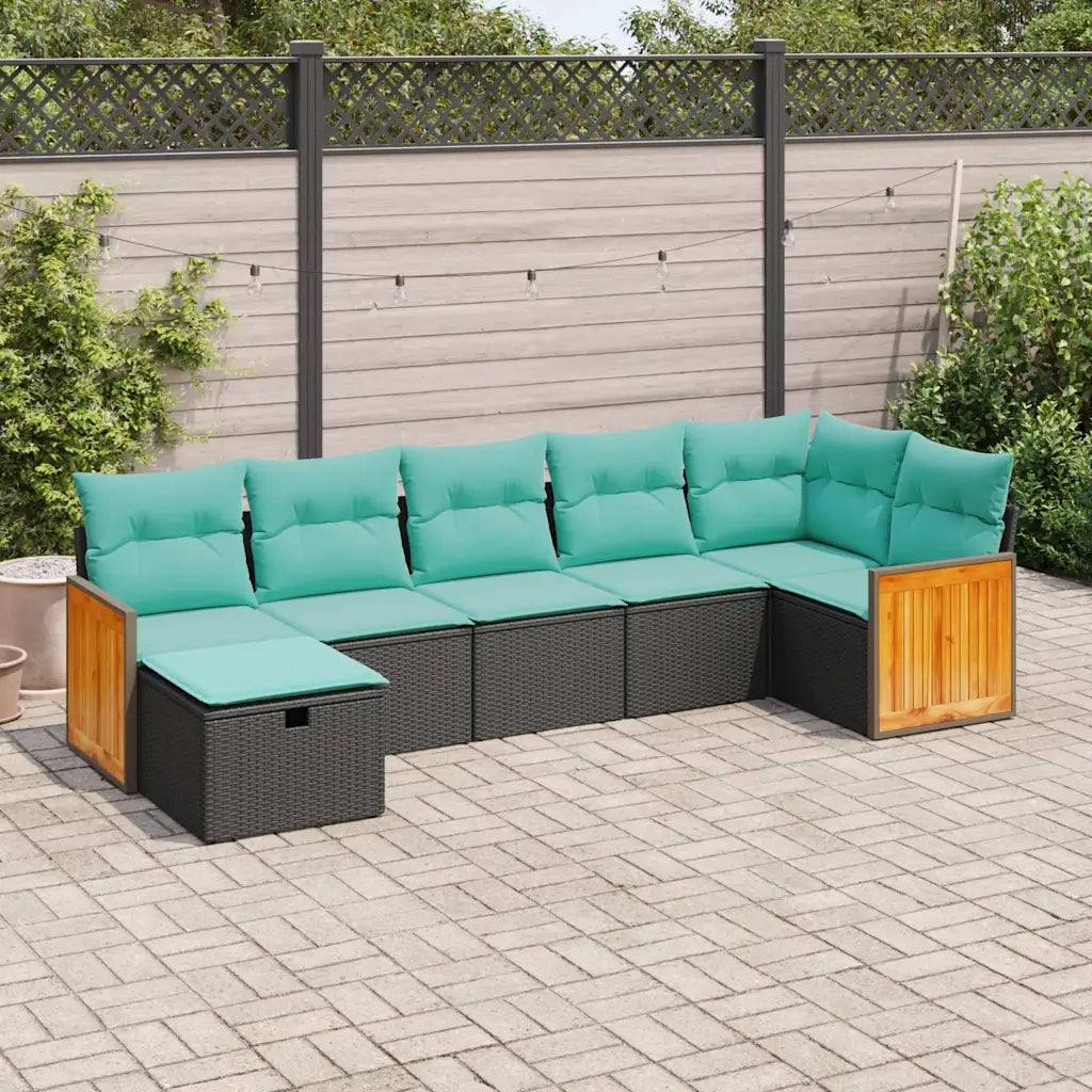 Set Divani da Giardino con Cuscini 7pz Nero Polyrattan 3326040
