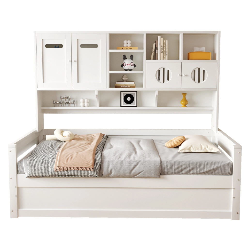Divano letto multifunzione 90x200 cm con vano contenitore e letto idraulico; bianco