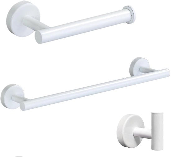 Set di asciugamani da bagno 3 pezzi - Montaggio a parete - Porta carta igienica - Gancio per abbigliamento - Acciaio inossidabile - Viti antiscivolo - Accessori da bagno