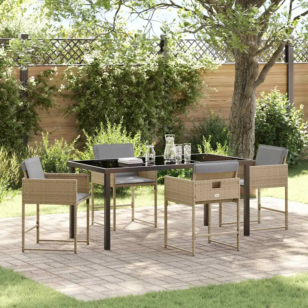 Set da Pranzo per Giardino 5 pz | Set Salotto da Giardino Beige polyrattan