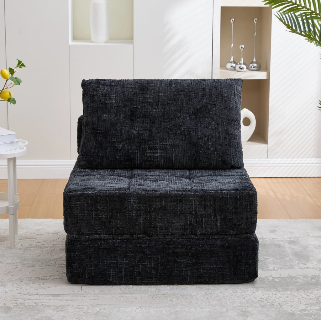 Divano letto pieghevole in ciniglia nero 79x79x57 cm