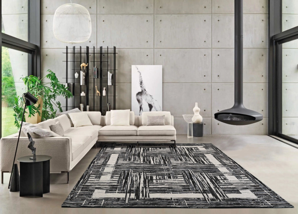Tappeto Arredo Salotto Antiscivolo Scendiletto Camera Dis. Bangkok By Suardi - 175x240 - Nero